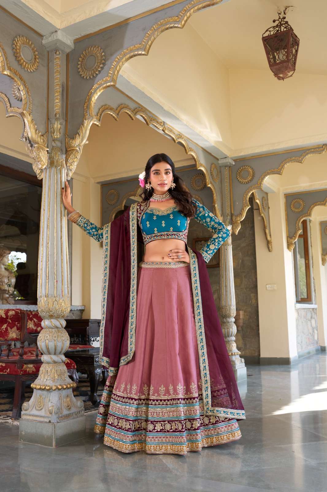 WEDDING PURE MOONGA SILK LEHENGA CHOLI WITH ORGANZA DUPATTA