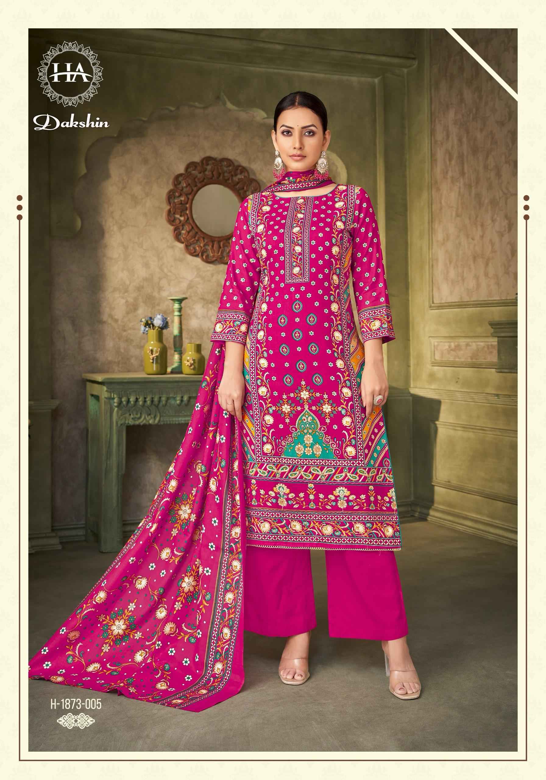  HARSHIT FASHION HUB DAKSHIN PURE VISCOSE REYON FANCY PRINT HAND WORK DRESS MATERIAL