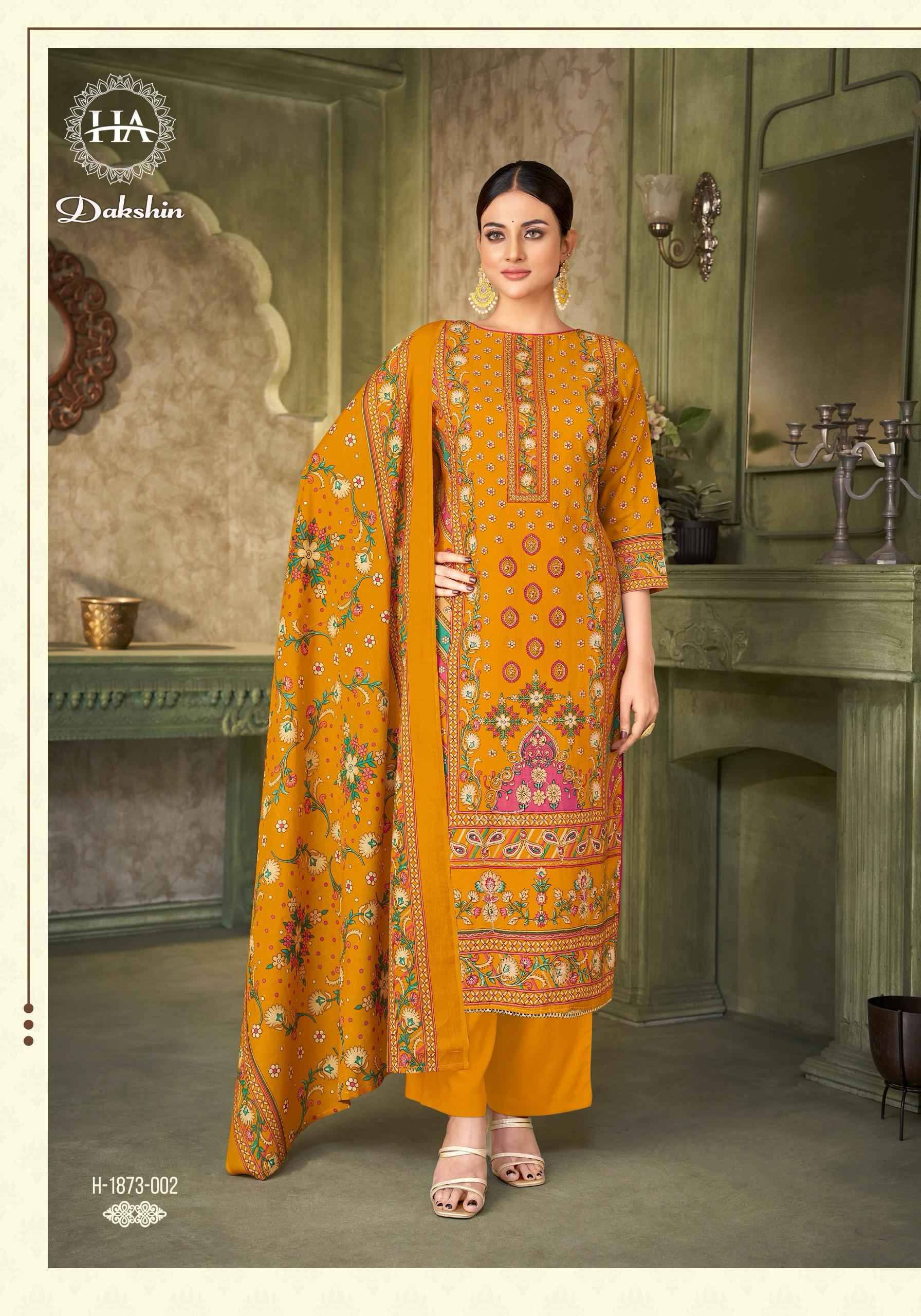  HARSHIT FASHION HUB DAKSHIN PURE VISCOSE REYON FANCY PRINT HAND WORK DRESS MATERIAL