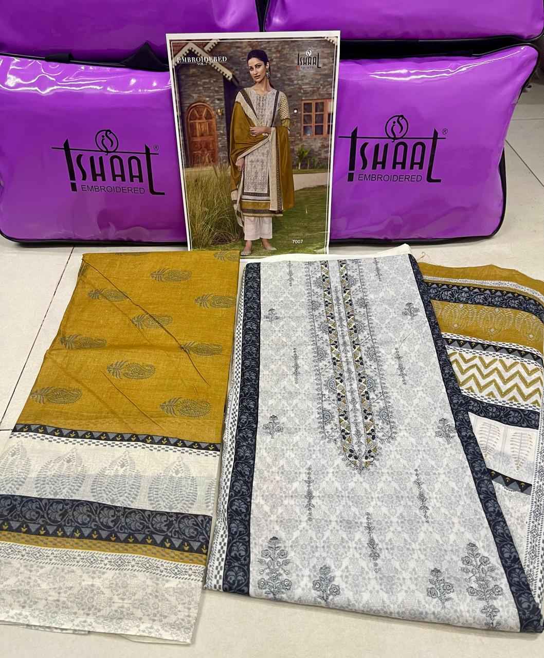 ISHAAL EMBROIDERED VOL -7 PURE LAWN COTTON DRESS MATERIAL