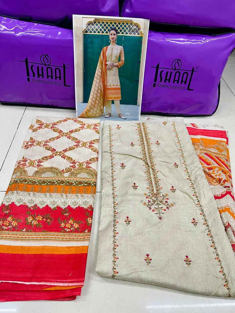 ISHAAL EMBROIDERED VOL -7 PURE LAWN COTTON DRESS MATERIAL