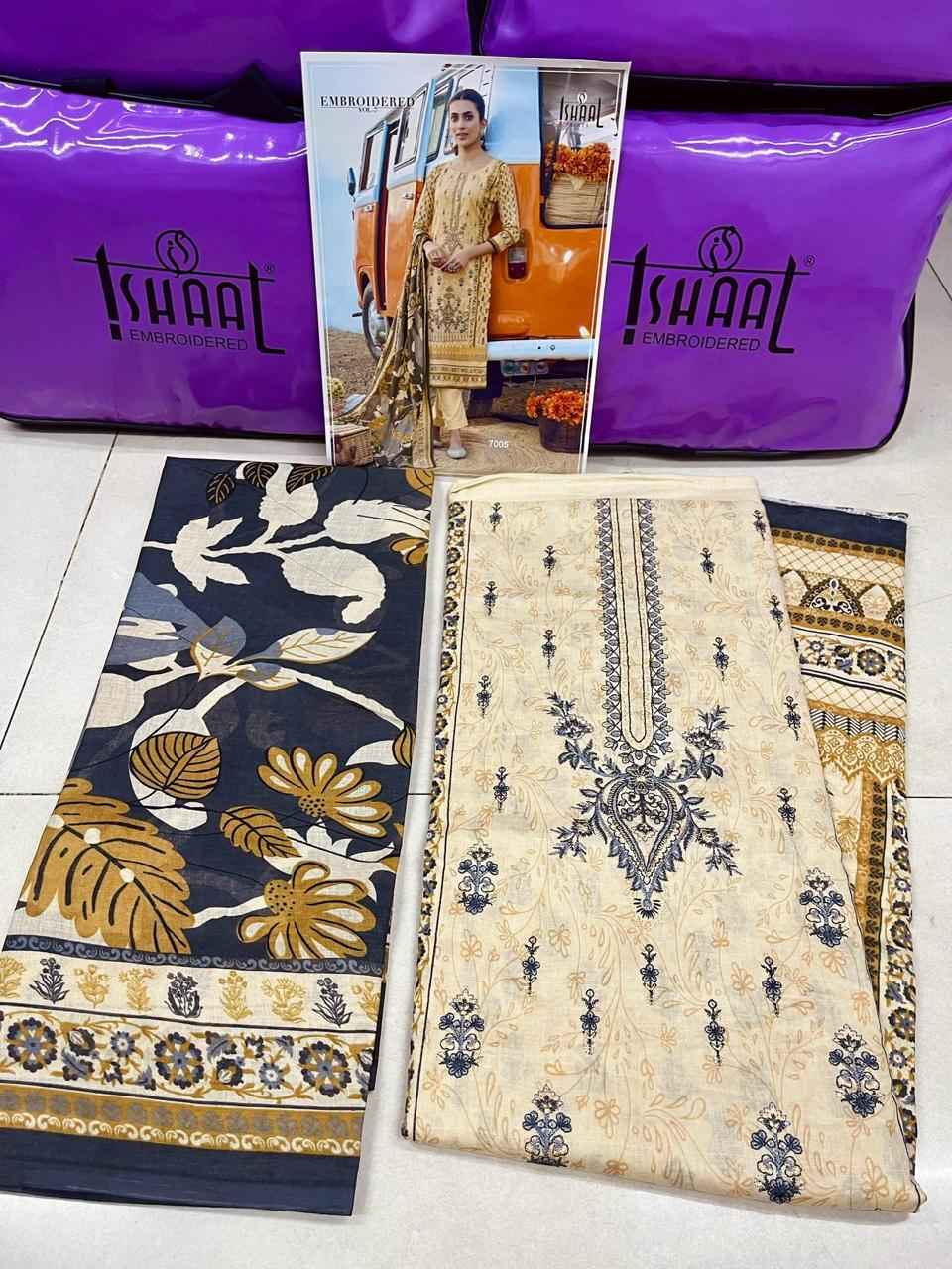 ISHAAL EMBROIDERED VOL -7 PURE LAWN COTTON DRESS MATERIAL