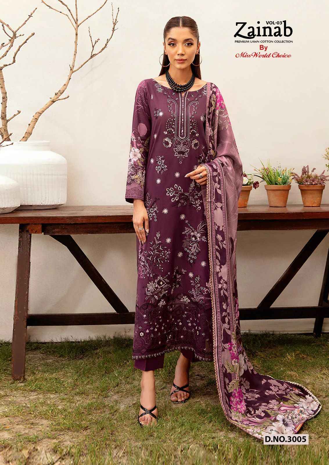 MISSWORLD CHOICE ZAINAB VOL-3 KARACHI PRINT DESINGER DRESS MATERIAL