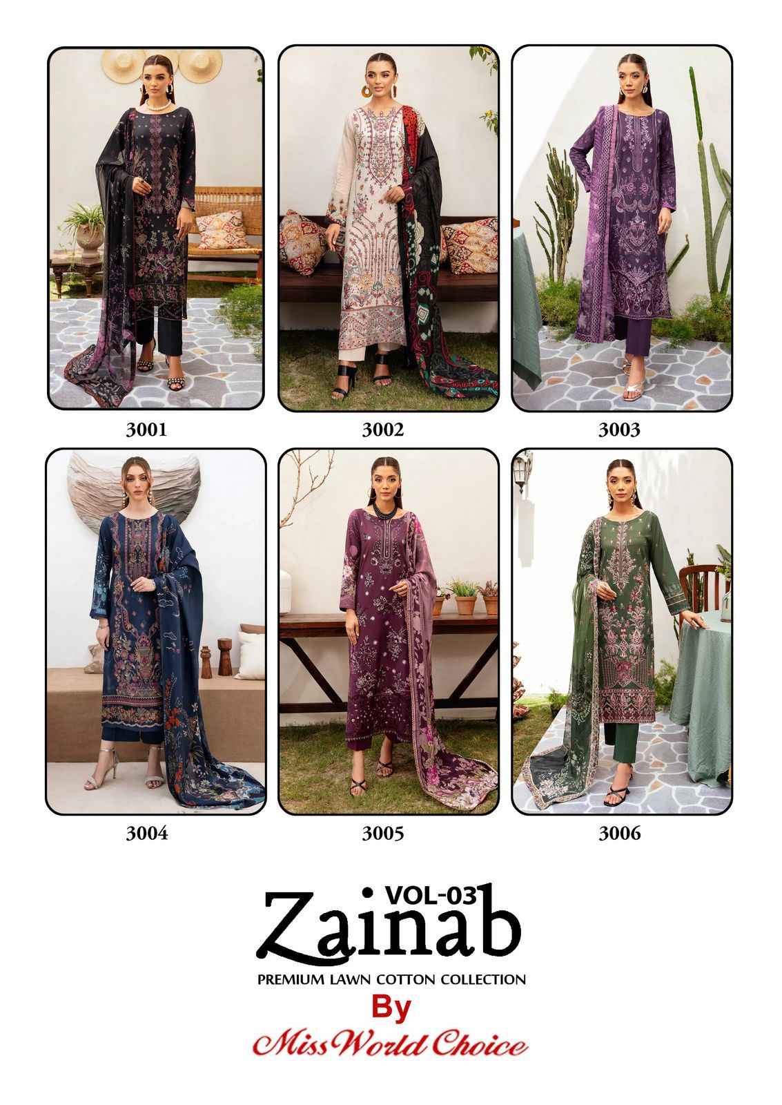 MISSWORLD CHOICE ZAINAB VOL-3 KARACHI PRINT DESINGER DRESS MATERIAL