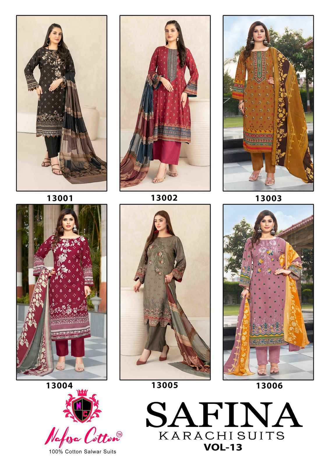 NAFISHA COTTON SAFINA KARACHI SUITS VOL 13 PURE COTTON DRESS MATERIAL